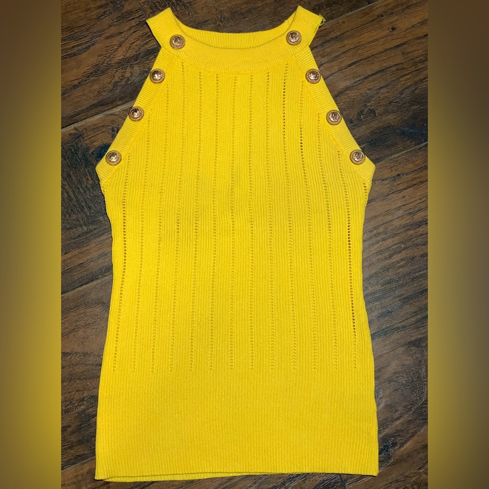 IMMODEL, Shirt, Sz: Lg. gold buttons accents,sleeveless, stretchy